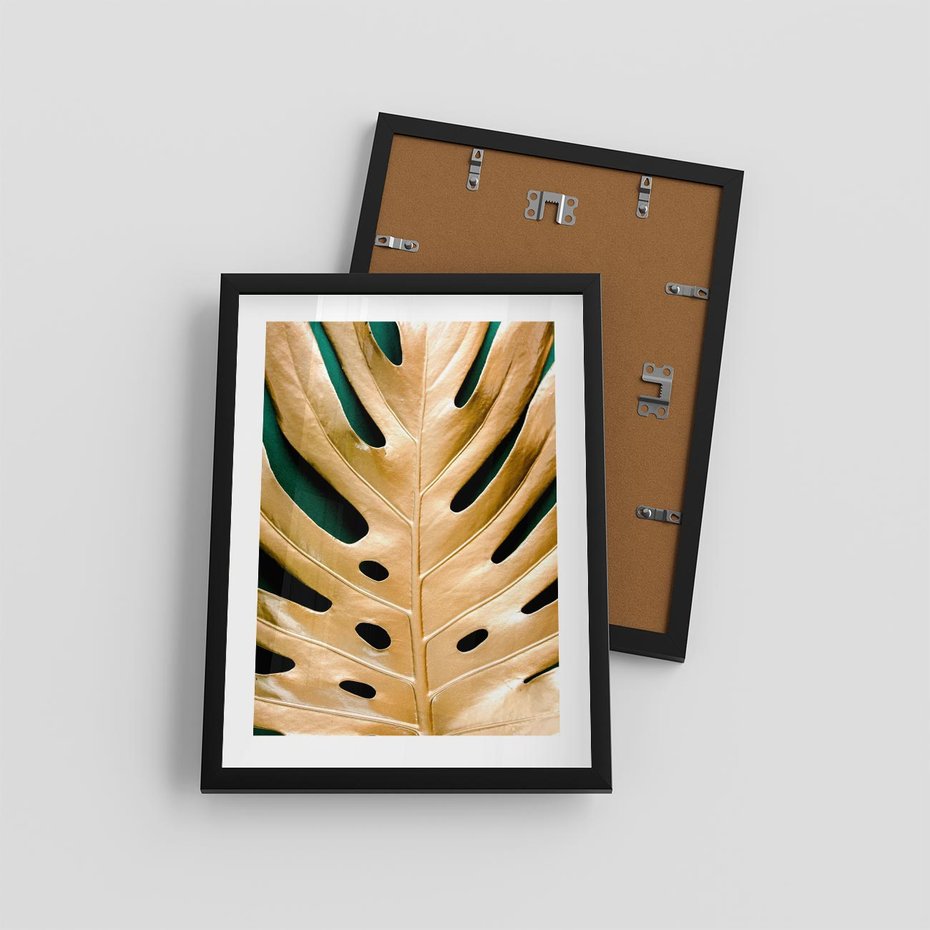 Plakat w ramie 30x40 - Piękno i Styl - złote, liście - rama czarna