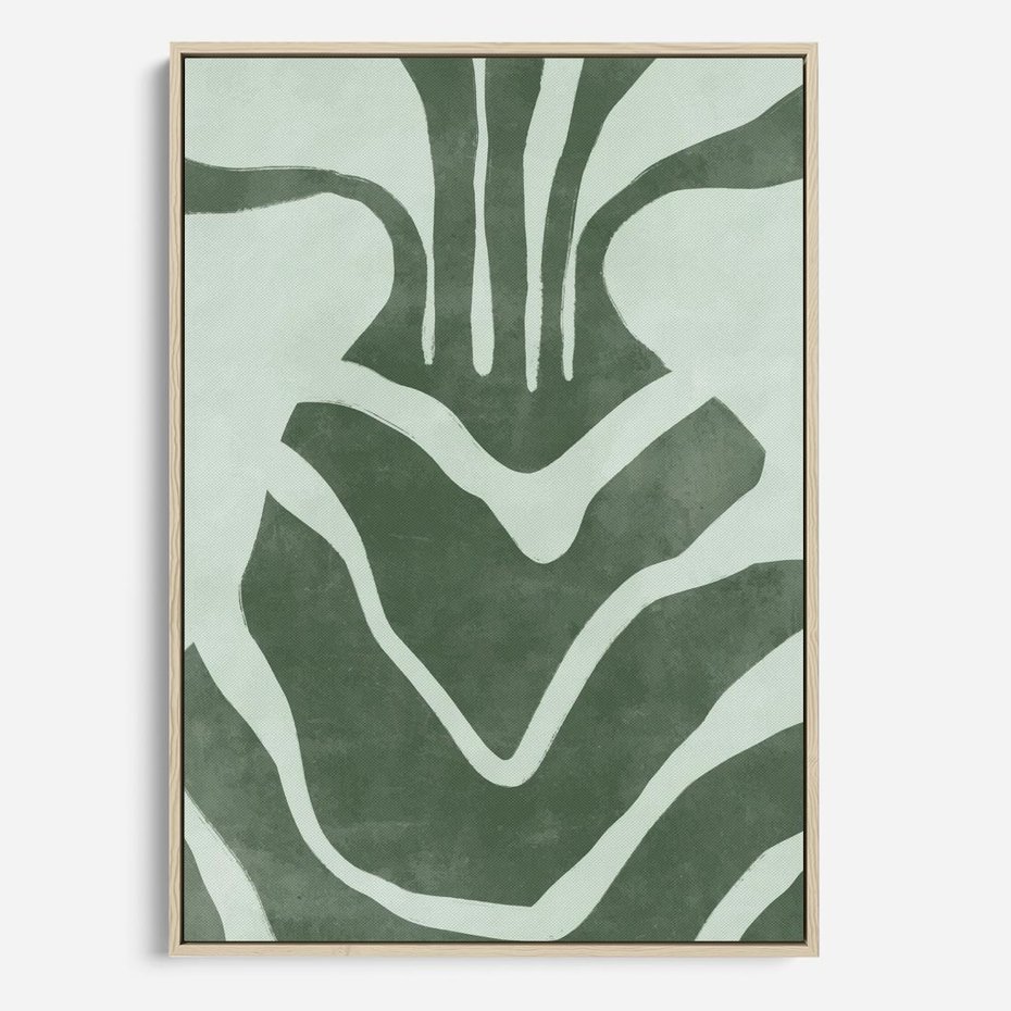 Obraz w ramie 50x70 - Zieleń Odpoczynku - zielony plakat, nieregularne splątane linie - rama drewno