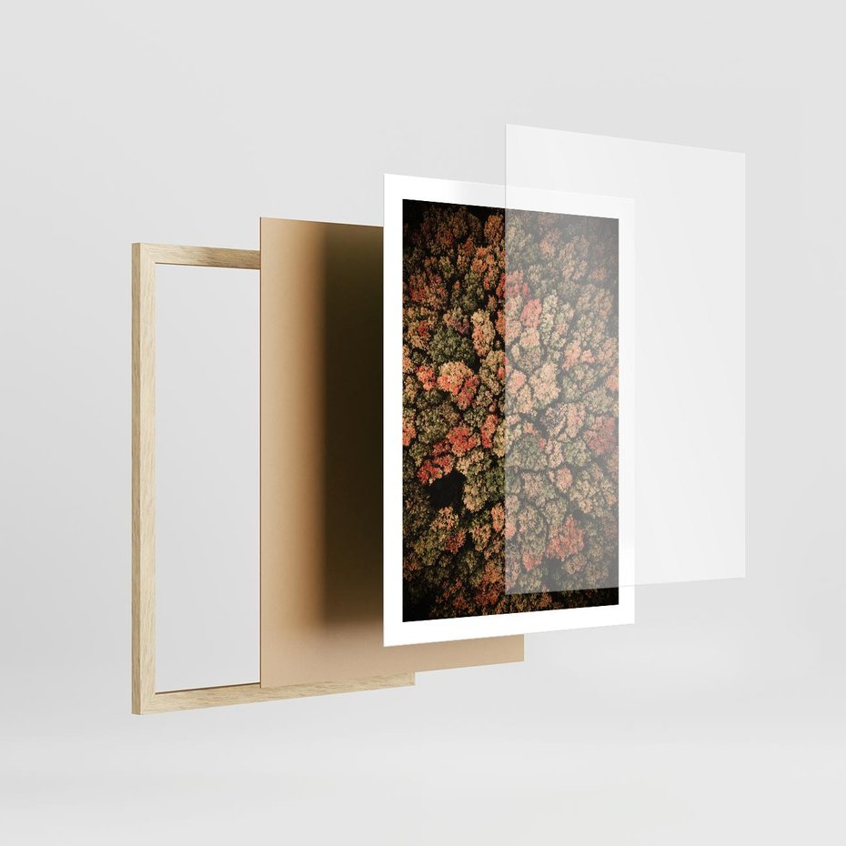 Plakat w ramie 50x70 - Jesień z Lotu Ptaka: Malowniczy Las - las jesienią z lotu ptaka - rama drewno