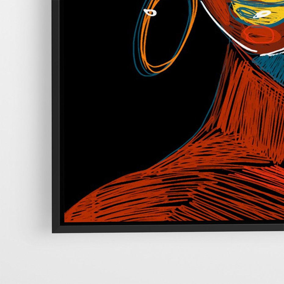 Obraz w ramie 70x100 - Kolorowe Wibracje Rzeczywistości - abstrakcyjny portret kobiety, twarz - rama czarna