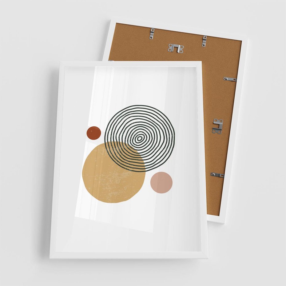 Plakat w ramie 50x70 - Wewnętrzne Formy - koła okręgi, abstrakcyjna nowoczesna sztuka - rama biała