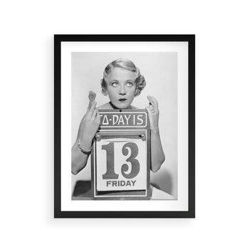 Plakat w ramie 30x40 - Czy to Pech - retro zdjęcie, czarno białe - rama czarna