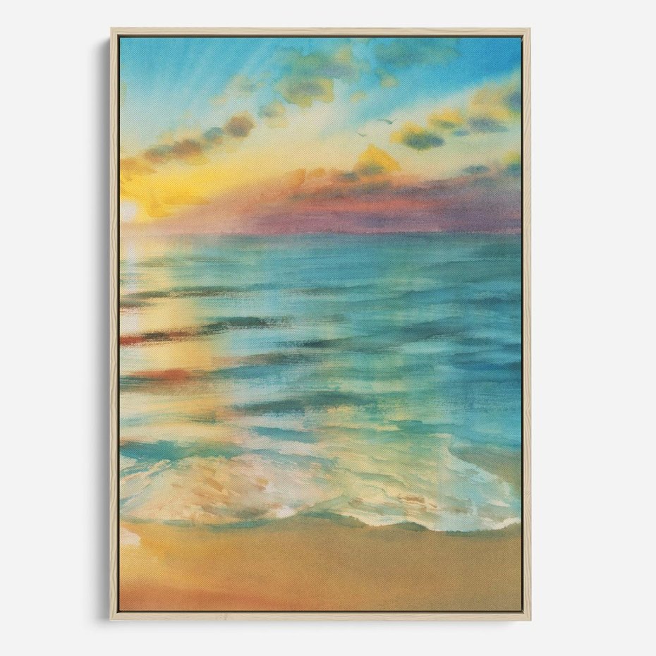 Obraz w ramie 80x120 - Objawienie Fioletowego Świtu - fioletowy wschód słońca, słońce wschodzi nad morzem - rama drewno