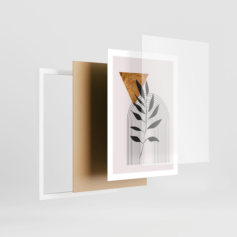 Plakat w ramie 50x70 - Geometria z Elementami Złota i Liści - grafika, złoto - rama biała