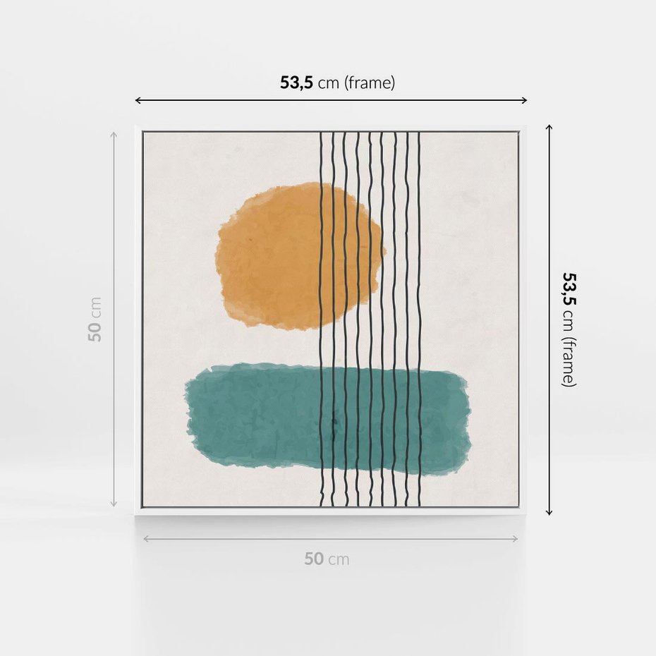 Obraz w ramie 50x50 - Wibracje Barw - abstrakcyjne akwarelowe plamy, nieregularne kreski - rama biała