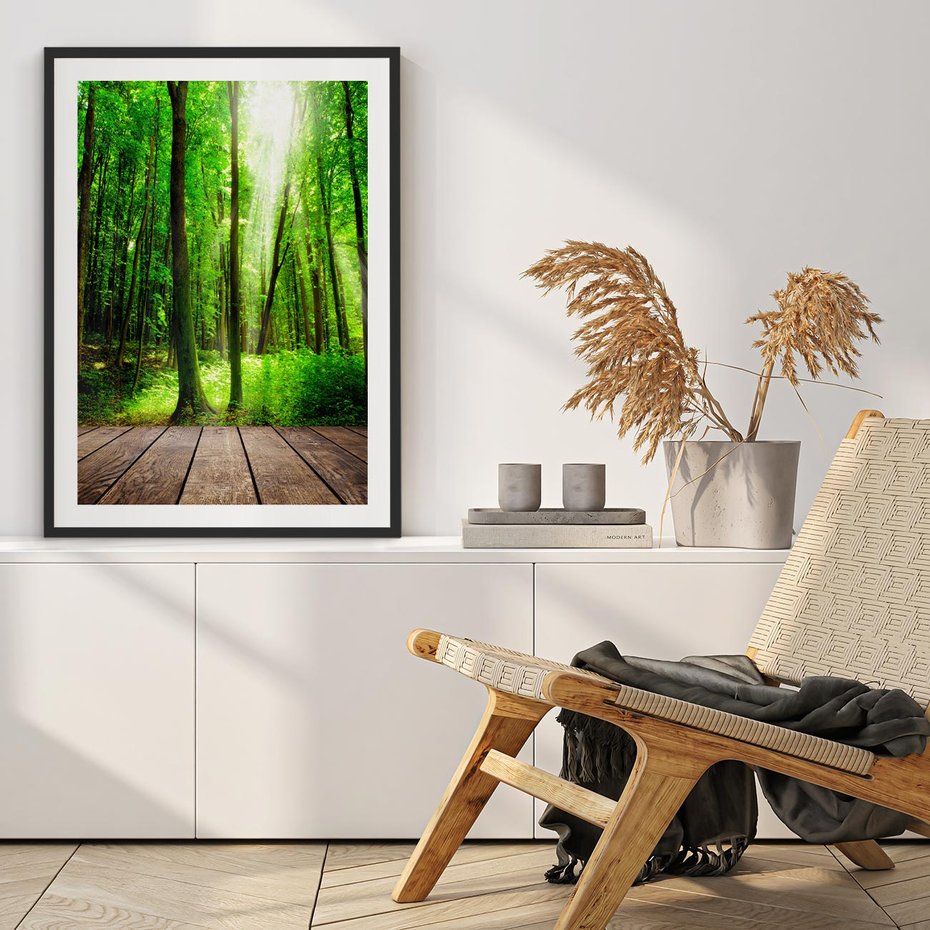 Plakat w ramie 50x70 - Spacer po urokliwej dróżce w lesie - las, dróżka - rama czarna