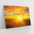Obraz na płótnie 120x80 - Magia zachodu słońca na łące z makami - łąka, zachód słońca
