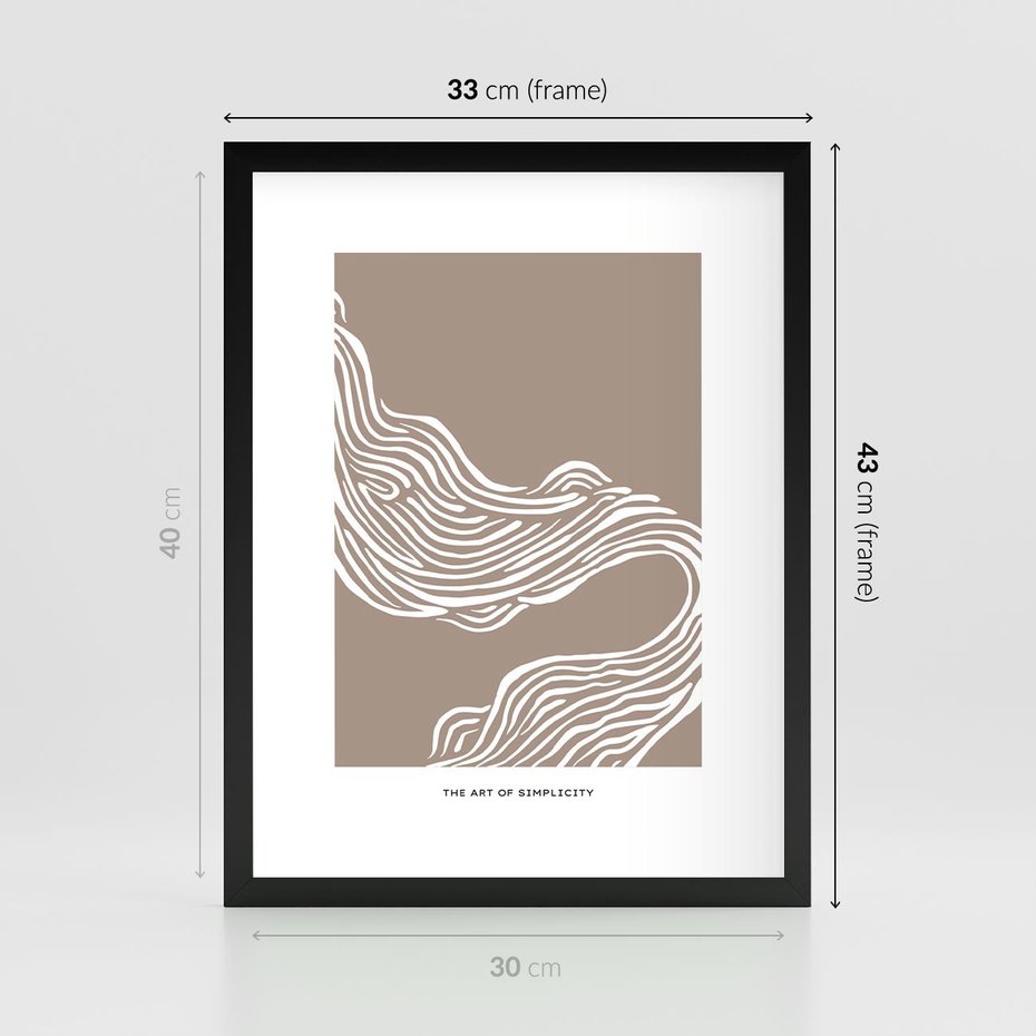 Plakat w ramie 30x40 - Harmonijne Granice - sztuka minimalizmu, biała rycina - rama czarna