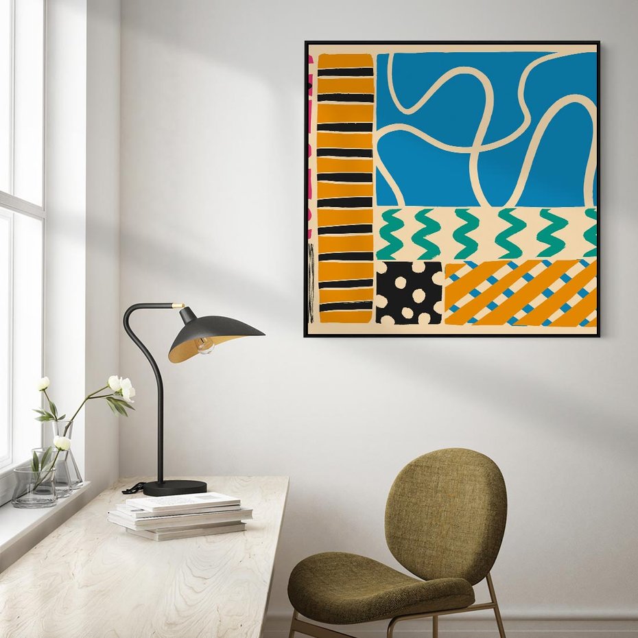 Obraz w ramie 50x50 - Etno Boho - etno ornamenty, boho klimat - rama czarna