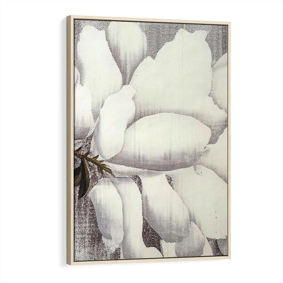 Obraz w ramie 70x100 - Tekstura Kwiatu - białe kwiaty, duży kwiat - rama drewno