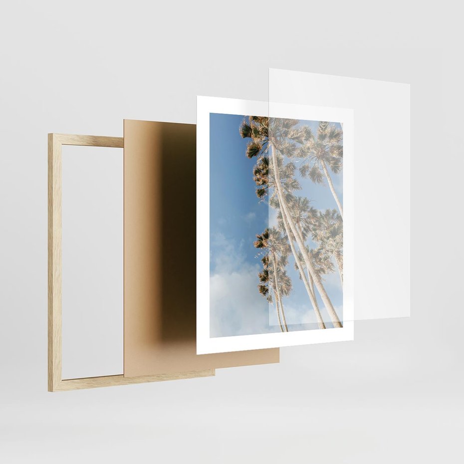Plakat w ramie 40x50 - Pod Niebem Palmy - palmy na niebieskim niebie - rama drewno
