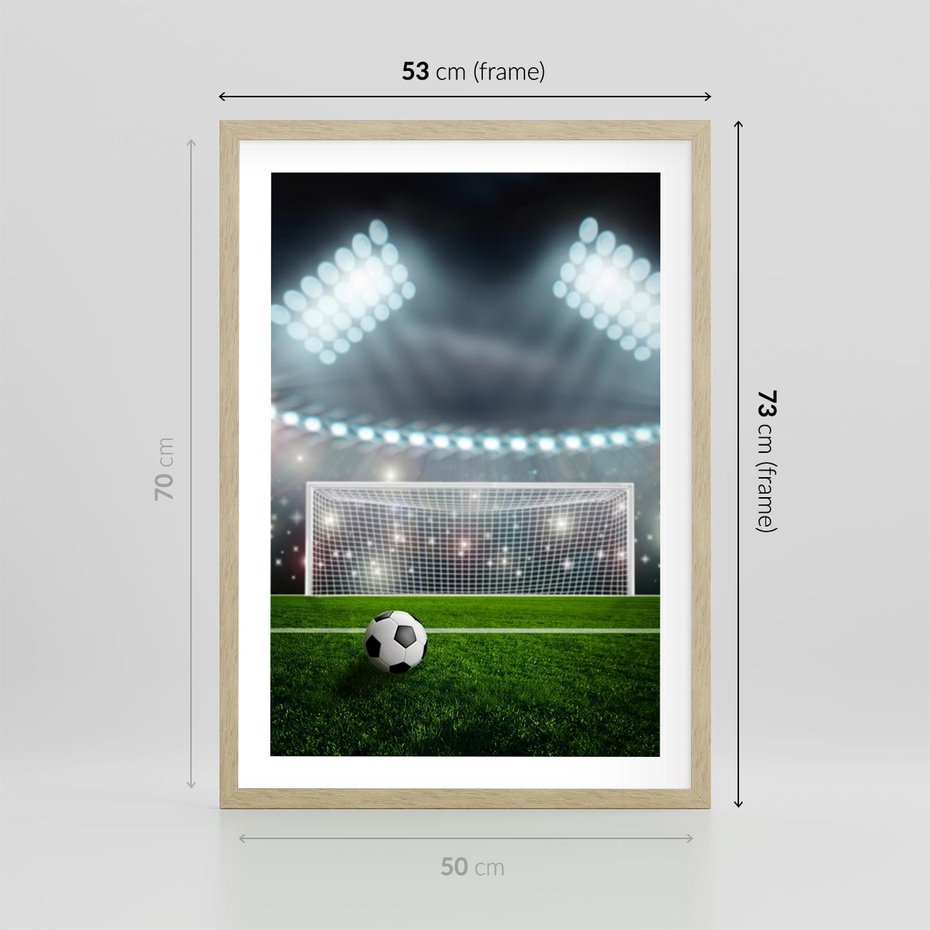 Plakat w ramie 50x70 - Strzał do bramki - piłka, nożna - rama drewno
