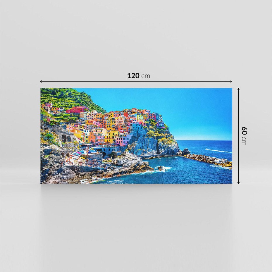 Obraz na płótnie 120x60 - Barwne Wybrzeże - nadmorskie miasto na klifie, kolorowe tęczowe budynki