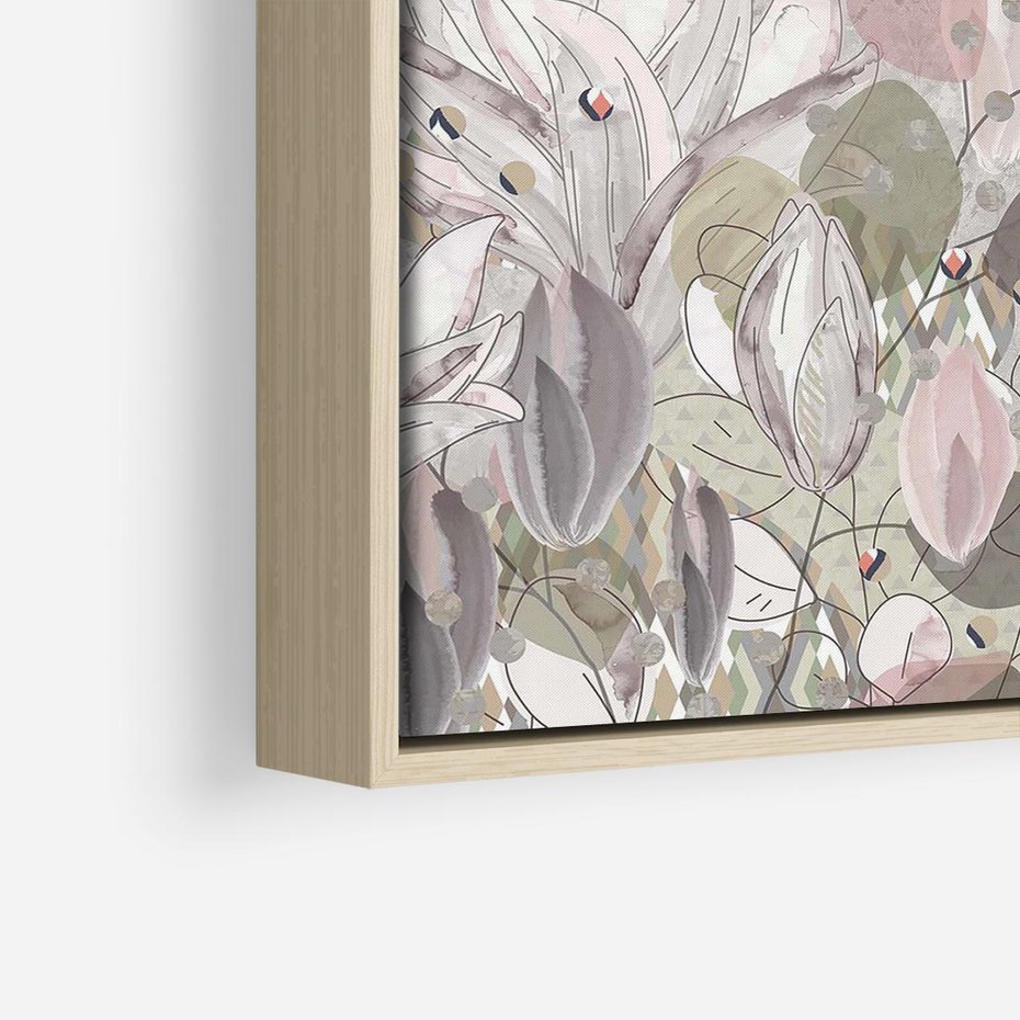 Obraz w ramie 50x50 - Pejzaże zatajonej duszy - połączenie tekstur, roślinne motywy - rama drewno