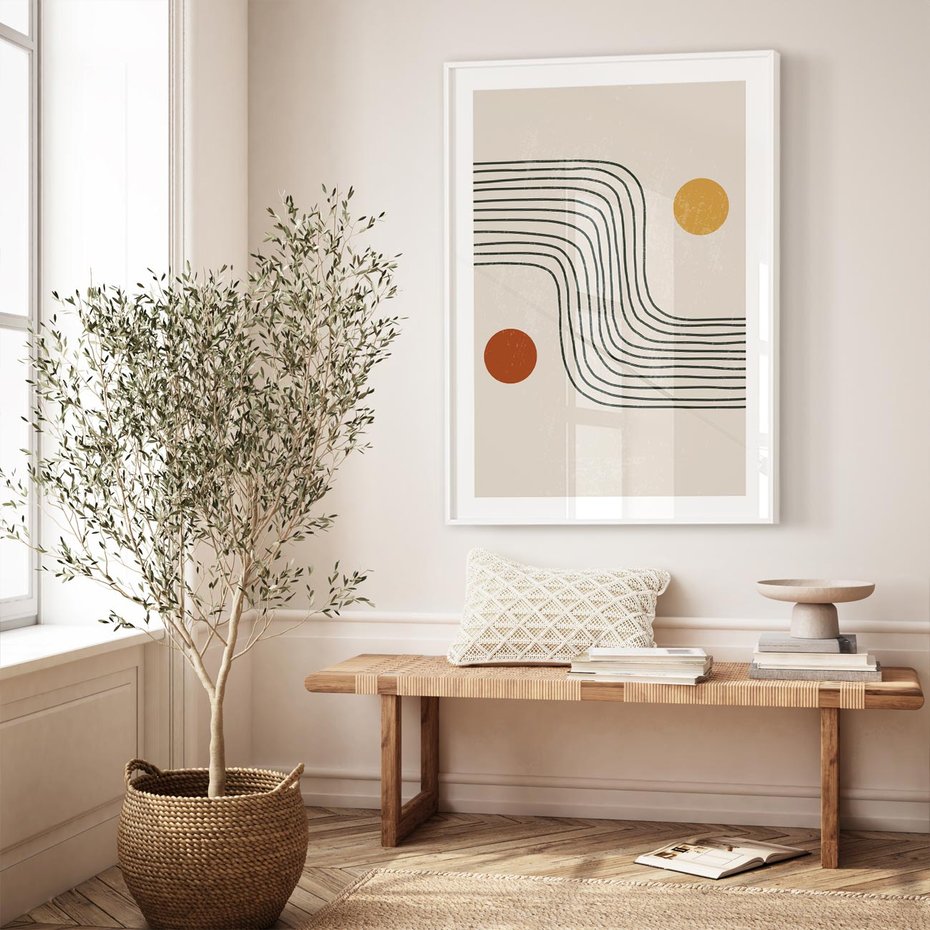 Plakat w ramie 30x40 - Czysta Refleksja - abstrakcyjna sztuka, boho kształty - rama biała