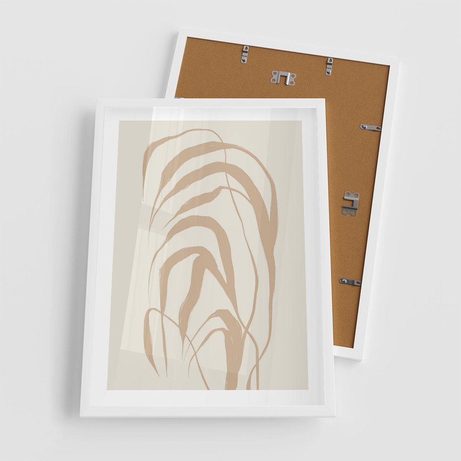 Plakat w ramie 50x70 - Formy Nowoczesności - minimalistyczny plakat, liście palmy - rama biała