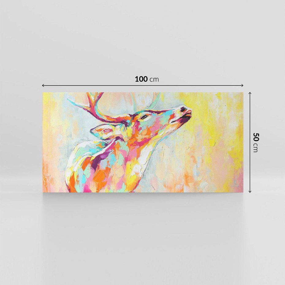 Obraz na płótnie 100x50 - Impresje snów malarza - kolorowy olejny obraz, jeleń ryczący na rykowisku