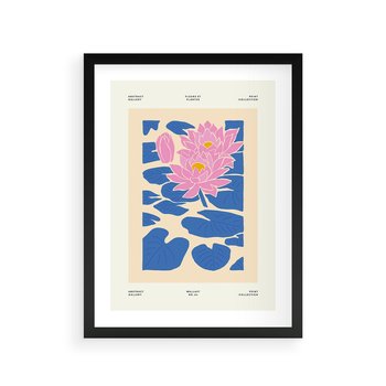 Plakat w ramie 50x70 - Rozświetlone Odbicia - lilie wodne, pastelowe kolory - rama czarna