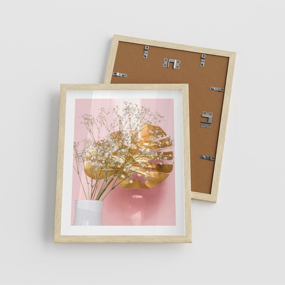 Plakat w ramie 40x50 - Blask Natury - złote, liście - rama drewno