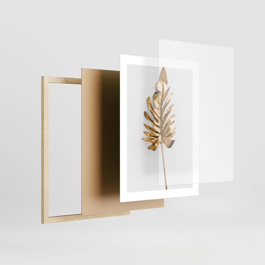Plakat w ramie 30x40 - Ponadczasowy Urok - złote, liście - rama drewno