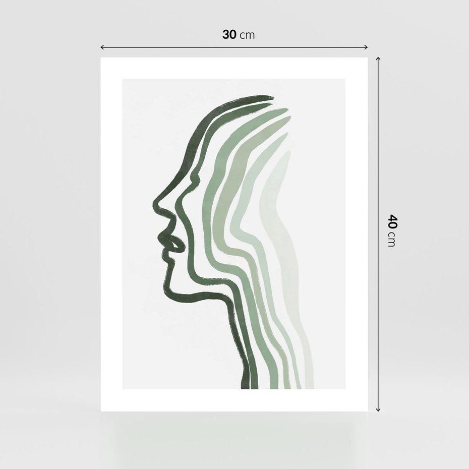 Plakat bez ramy 30x40 - Zielony Profil - abstrakcja, zielony portret z profilu