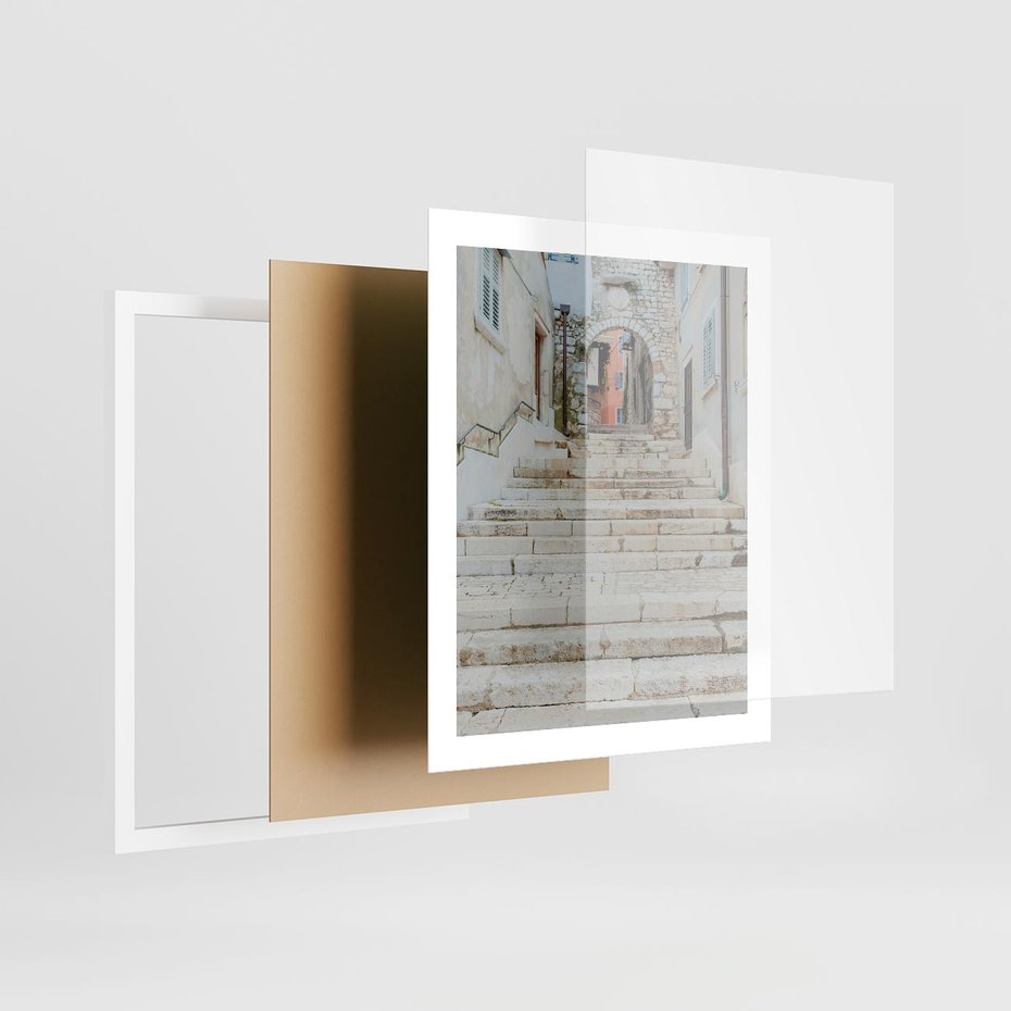 Plakat w ramie 40x50 - Schody we Włoskim Miasteczku - schody, śródziemnomorskie miasteczko - rama biała