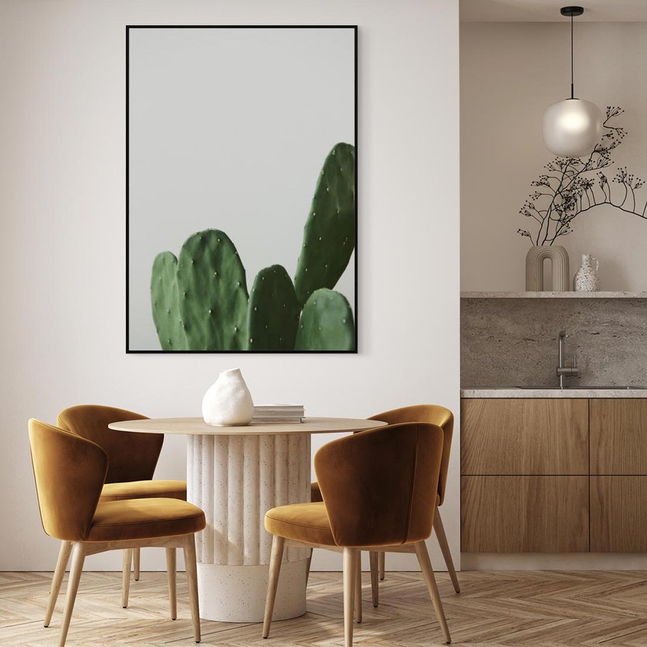 Obraz w ramie 50x70 - Majestatyczne Wysokości - kaktusy, liście - rama czarna