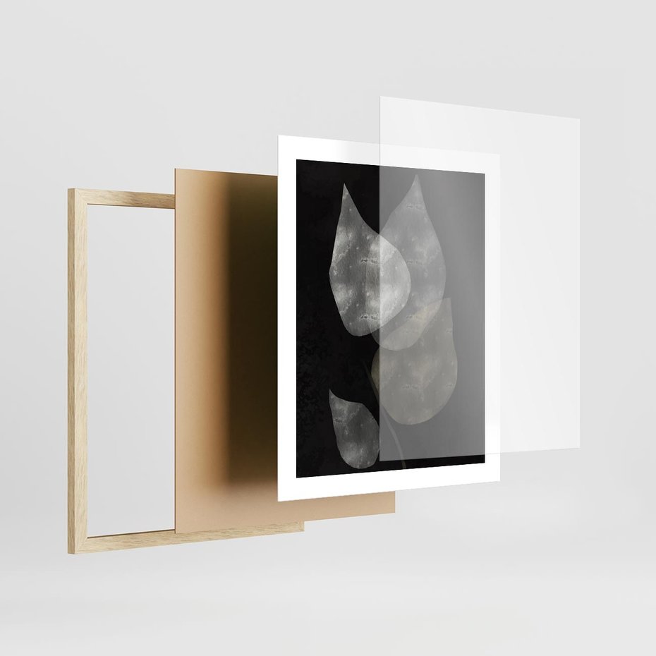 Plakat w ramie 40x50 - Mroczne Złudzenia - abstrakcyjne liście, mroczna atmosfera - rama drewno