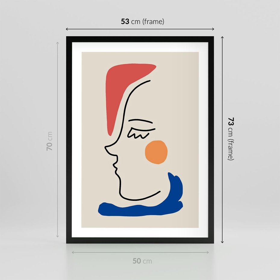Plakat w ramie 50x70 - Impresje Kształtów - abstrakcyjny obraz, przypomina twarz - rama czarna