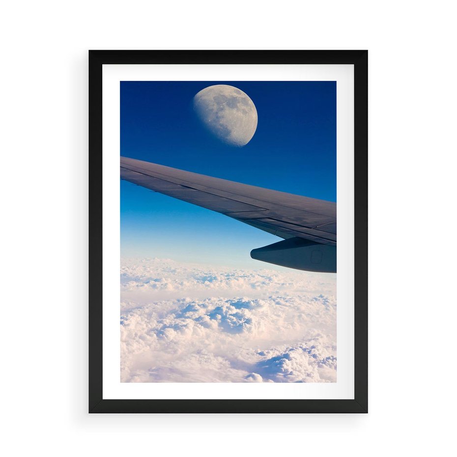 Plakat w ramie 50x70 - Samolot ku Księżycowi - samolot, ksieżyc - rama czarna
