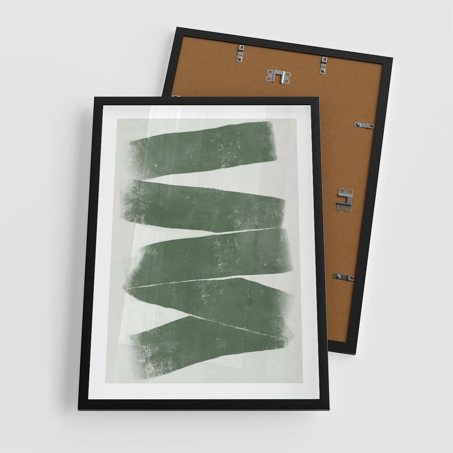 Plakat w ramie 50x70 - Zielone Refleksje - abstrakcja, zgaszony zielony kolor - rama czarna