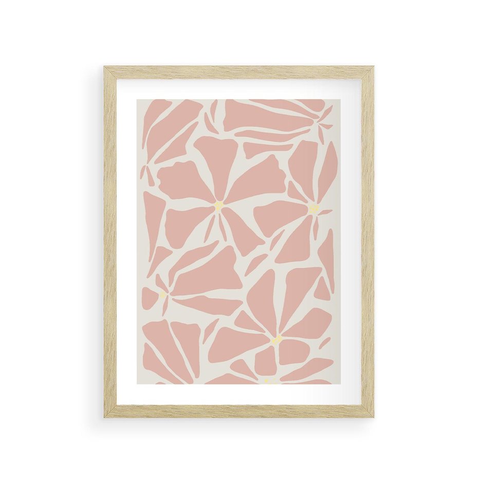 Plakat w ramie 30x40 - Akwarelowe Promienie - abstrakcyjne boho kwiaty, kompozycja - rama drewno