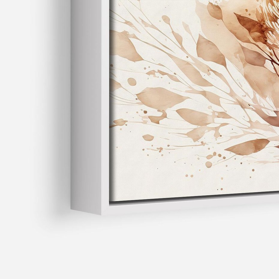 Obraz w ramie 100x70 - Nostalgiczne tańce pędzla - akwarelowe kwiaty, gałęzie - rama biała