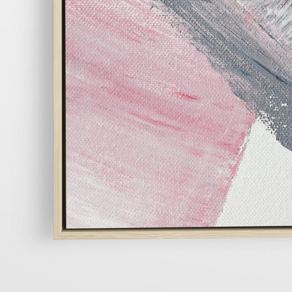 Obraz w ramie 80x80 - Kontrastujący Ruch Emocji - abstrakcyjne pasy farby, kolory róż szary czarny - rama drewno