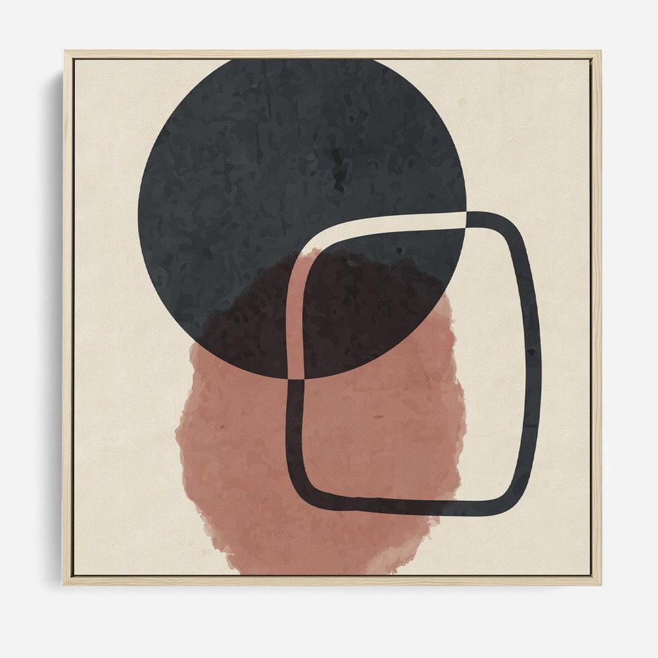 Obraz w ramie 80x80 - Abstrakcyjna Harmonia - abstrakcyjne nieregularne kształty, minimalistyczny plakat - rama drewno