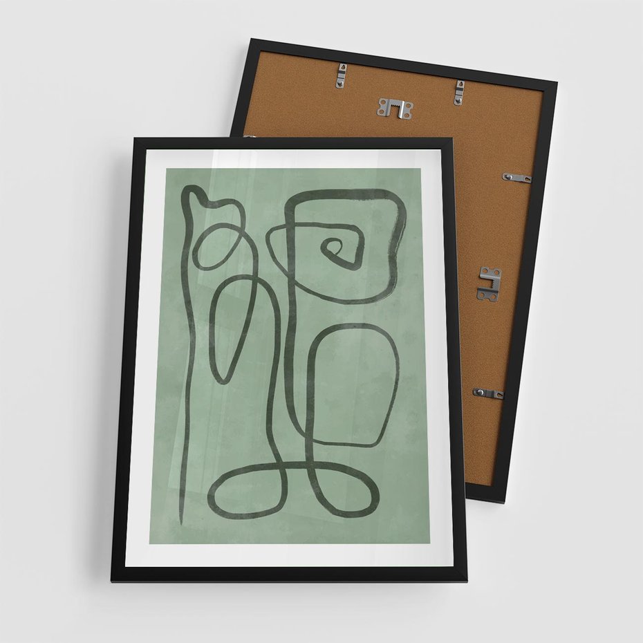 Plakat w ramie 50x70 - Zielone Wariacje w Liniach - abstrakcyjne zielone linie, skandynawski design - rama czarna