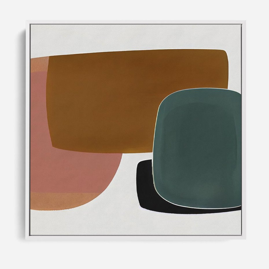 Obraz w ramie 80x80 - Emocje w akwarelach - geometryczne dziwne kształty, turkusowy - rama biała