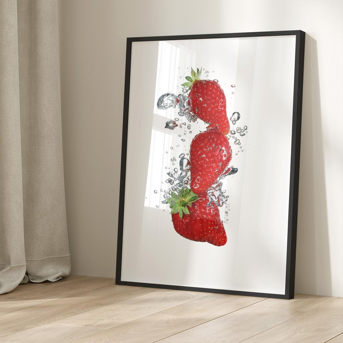 Plakat w ramie 40x50 - Aromatyczne truskawki w pełnym rozkwicie - truskawki, owoce - rama czarna