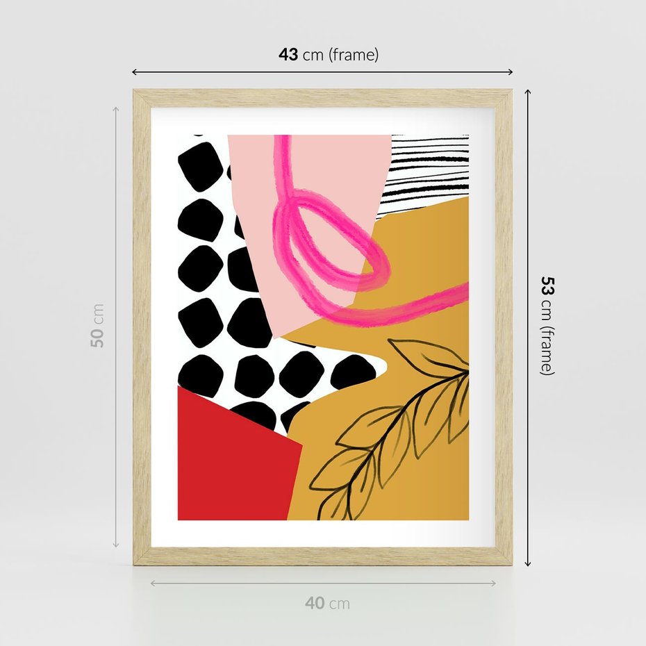 Plakat w ramie 40x50 - Księga Form i Plam - abstrakcyjna kompozycja, różne tekstury - rama drewno