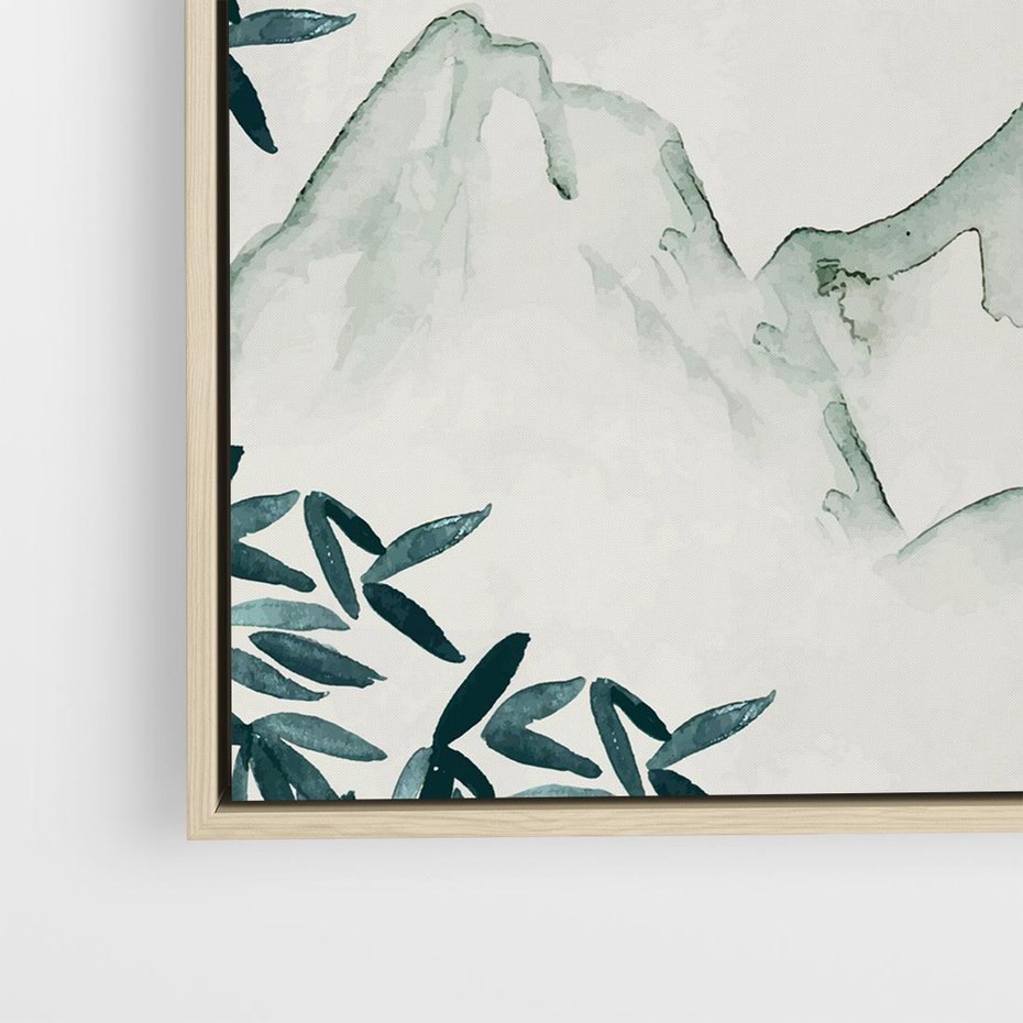 Obraz w ramie 50x50 - Słońce nad Górami - japoński krajobraz, góry - rama drewno