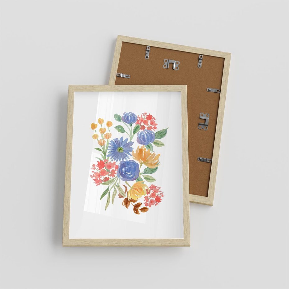 Plakat w ramie 30x40 - Kwiatowe Światło - akwarelowe kwiaty, bukiet - rama drewno