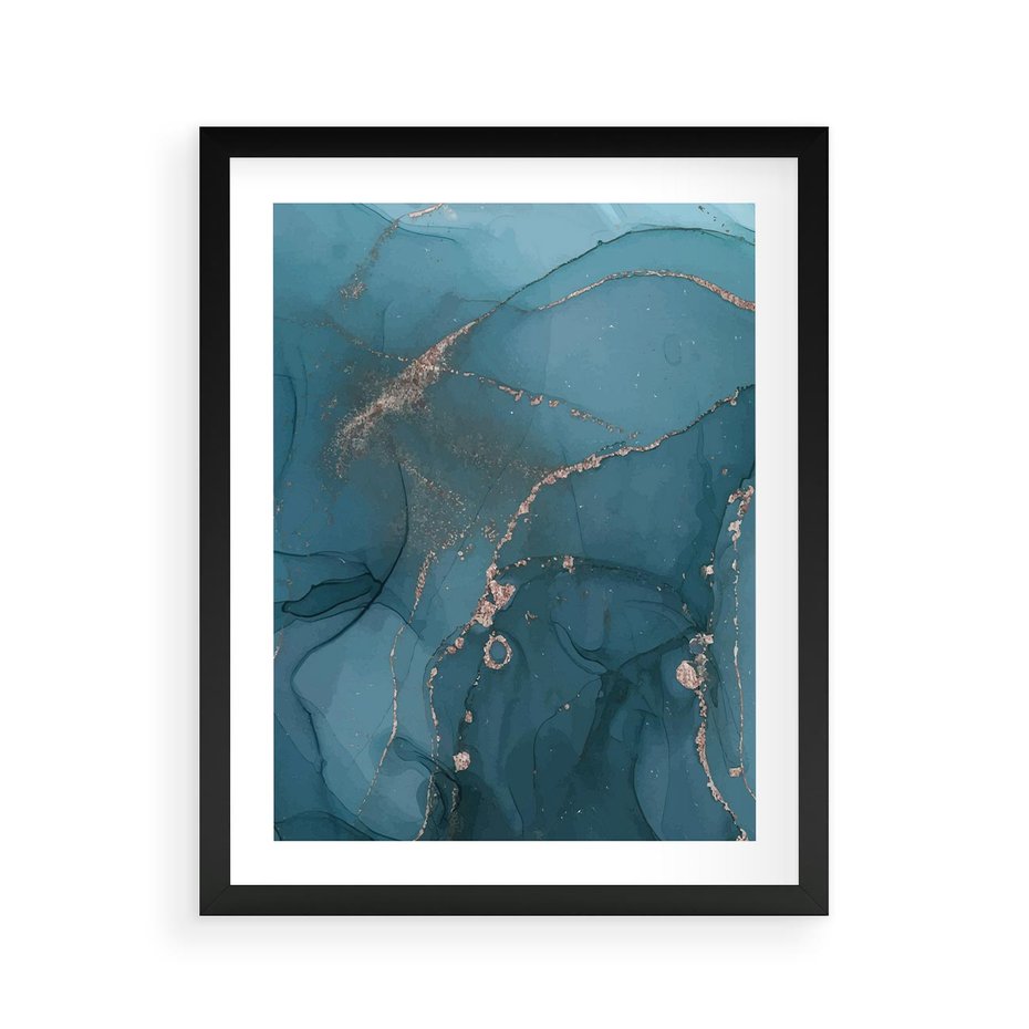Plakat w ramie 40x50 - Marmurowa Elegancja: Kolory Oceanu - marmur, kolory oceanu - rama czarna