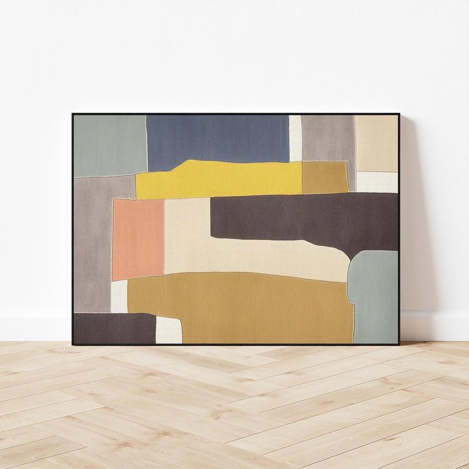 Obraz w ramie 70x50 - Pasy Abstrakcji - kolorowe pasy, plamy koloru - rama czarna