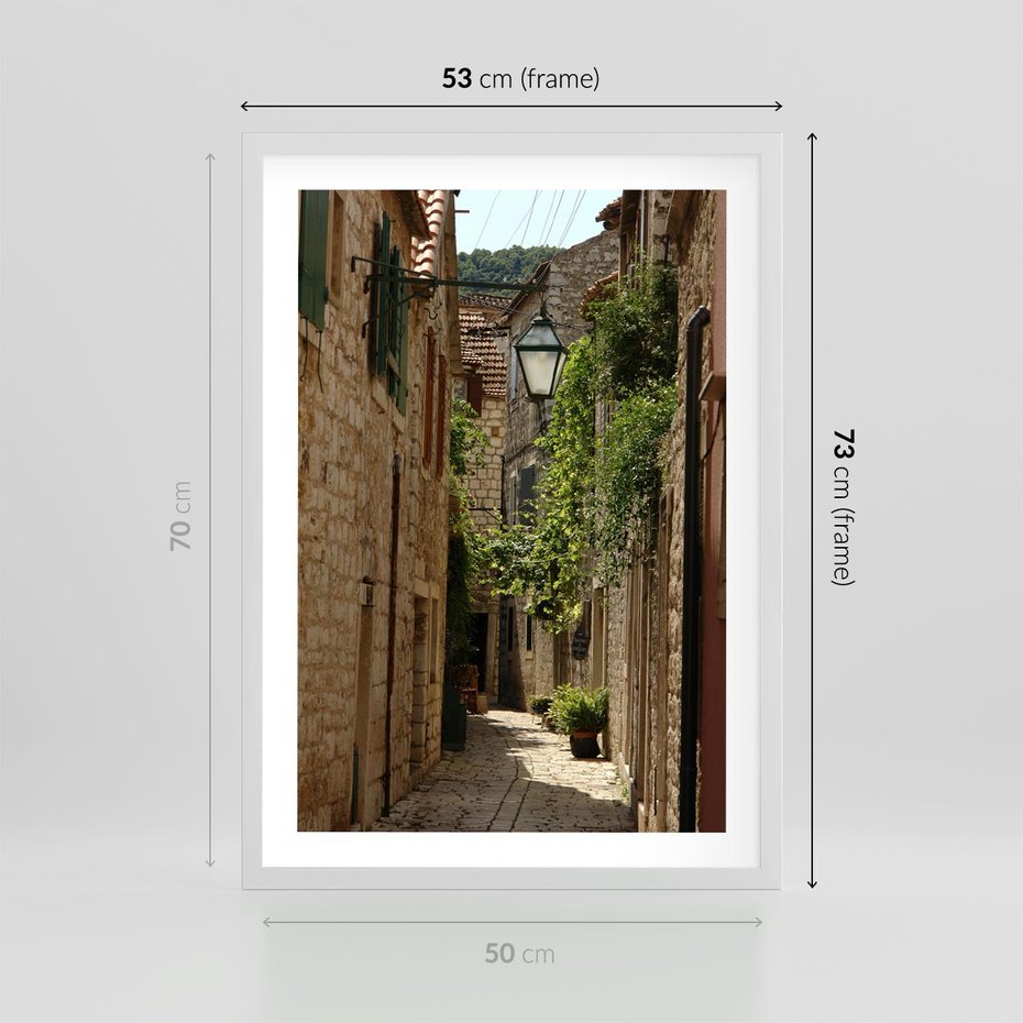 Plakat w ramie 50x70 - Urokliwa włoska uliczka - włoska, uliczka - rama biała