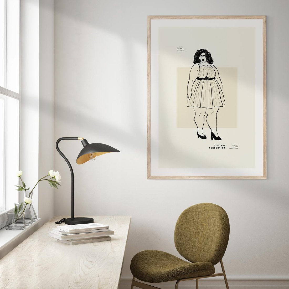 Plakat w ramie 30x40 - Ekspresja Wewnętrznych Emocji - kobieta, samoakceptacja - rama drewno