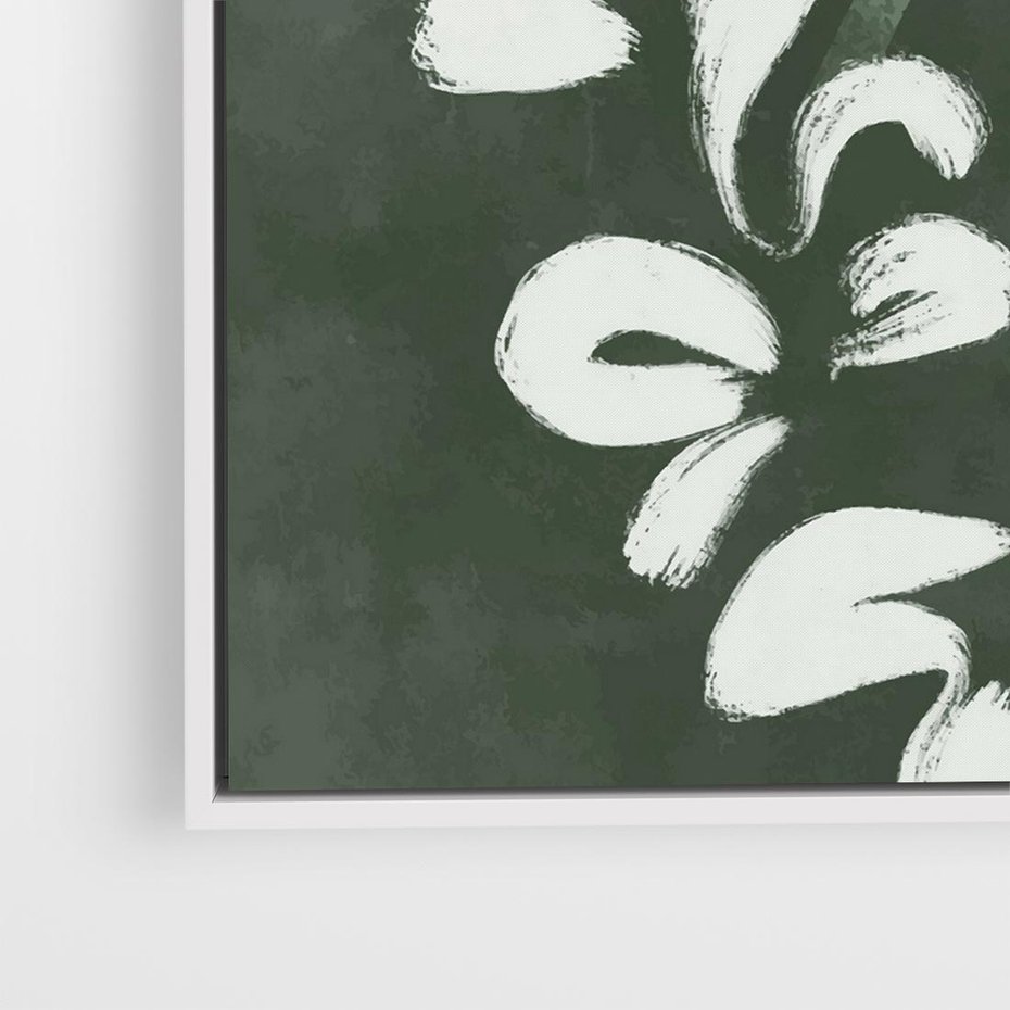 Obraz w ramie 80x80 - Rozkwitające Zielone Gałęzie - abstrakcyjne delikatne zielone linie, podobne do gałęzi kwiatów - rama biała