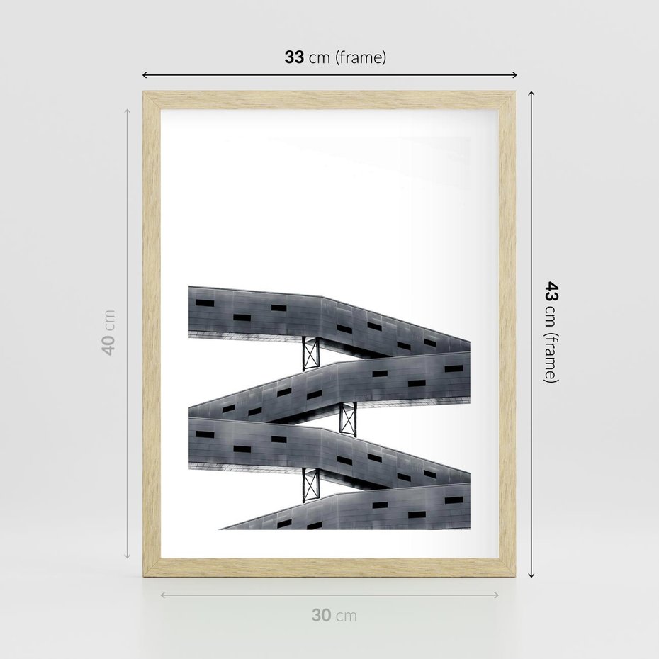 Plakat w ramie 30x40 - Monochromatyczna Sztuka Nowoczesnych Budynków - architektura, nowoczesne formy - rama drewno