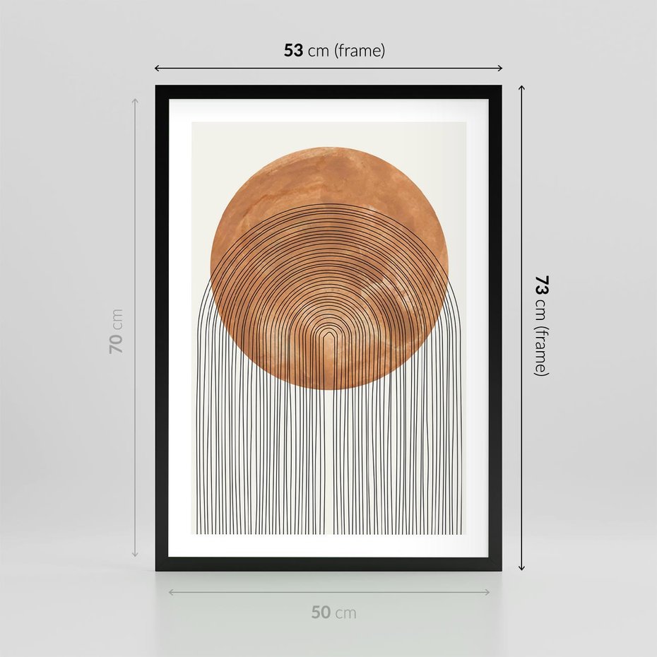 Plakat w ramie 50x70 - Konturem Kształtowane - koło, boho styl - rama czarna