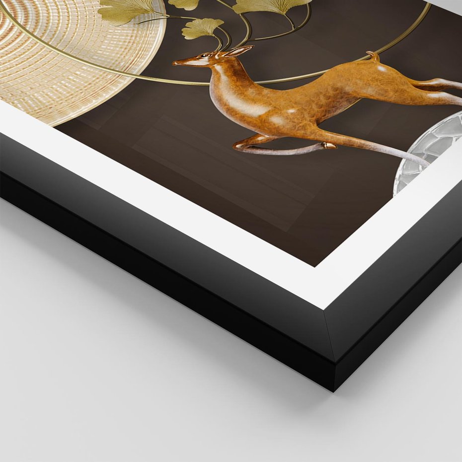 Plakat w ramie 40x50 - Elegancja i Tradycja - złote, liście - rama czarna