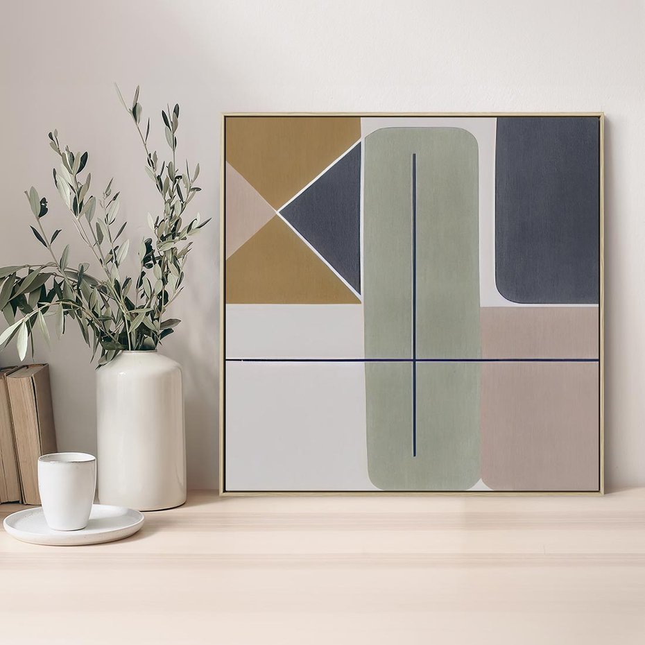 Obraz w ramie 80x80 - Sztuka Abstrakcji - geometryczne kształty, kolorowe prostokąty - rama drewno